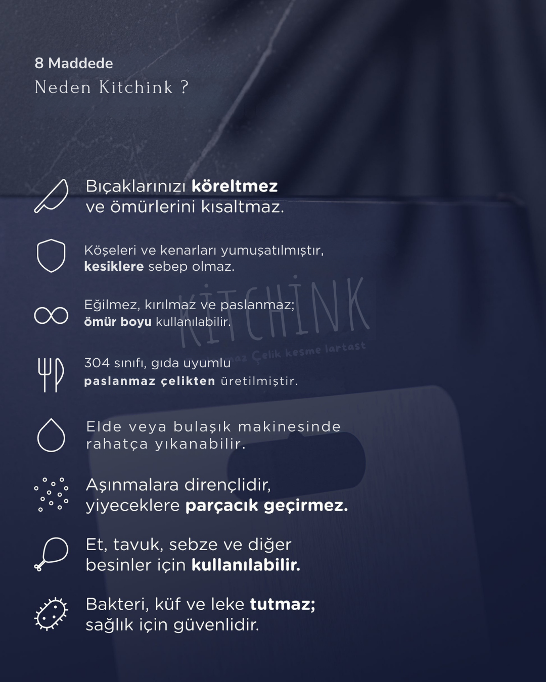 KİTCHİNK™ Paslanmaz Çelik Kesme Tahtası