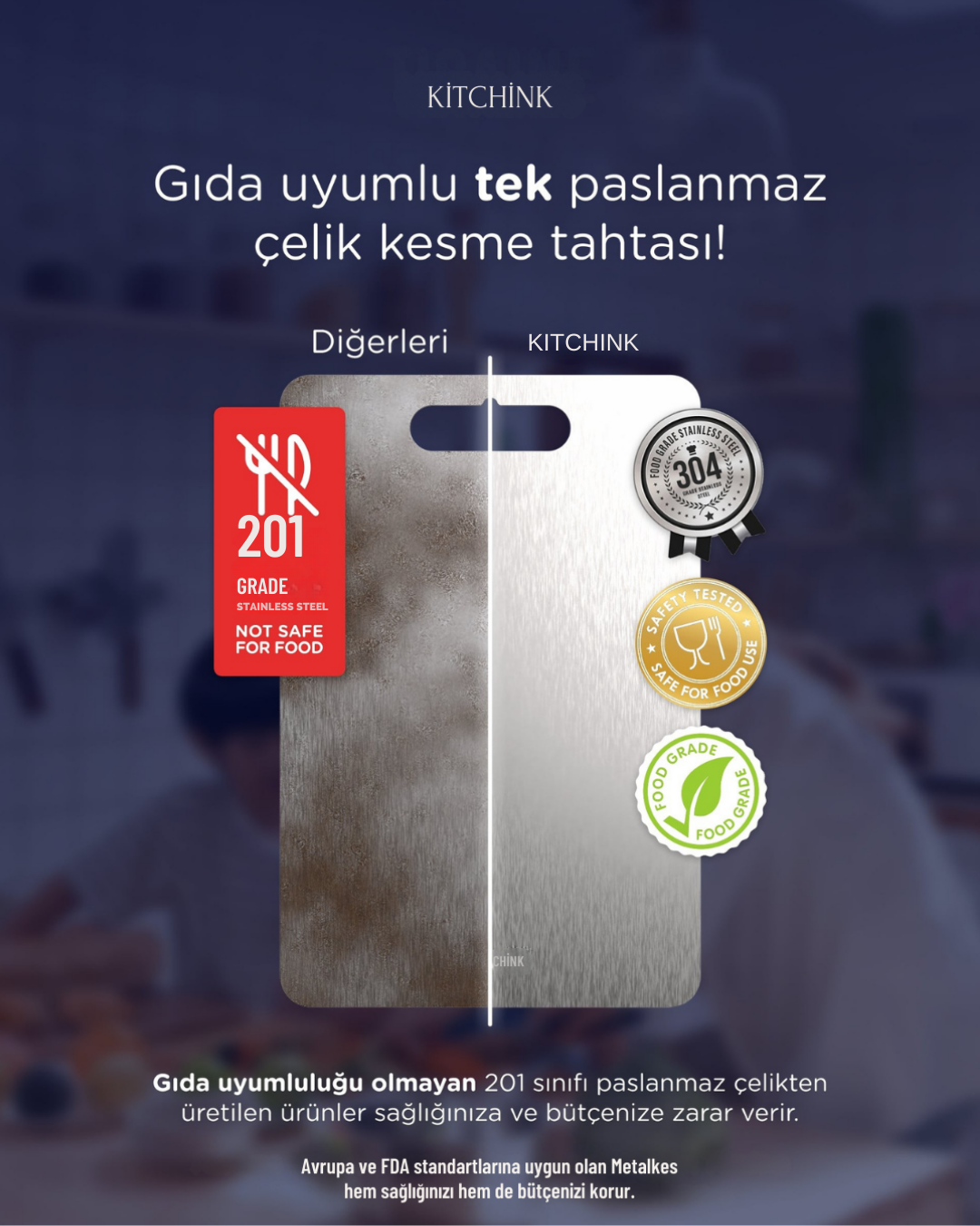 KİTCHİNK™  Paslanmaz Çelik Kesme Tahtası